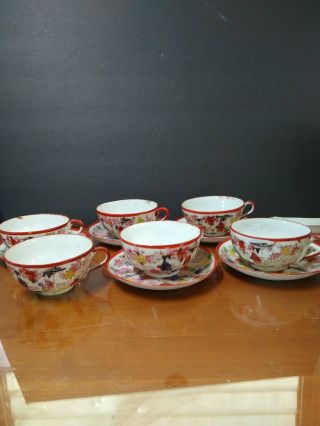 Vintage Japanese Geisha Girl Porcelain Tea Cups & Saucers Set 5