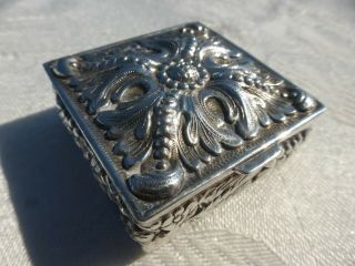 Vintage Sterling Silver Ornate Square Vanity Trinket Box
