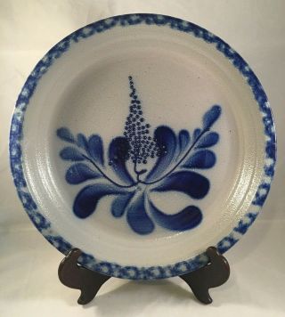 Vintage 1990 Eldreth Pottery Stoneware Blue Salt Glaze Floral 11 " Pie Plate