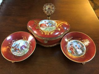 Antique Porcelain Dresser Vanity Set Antique Limoges Rubys 4 Piece Jewelry Box