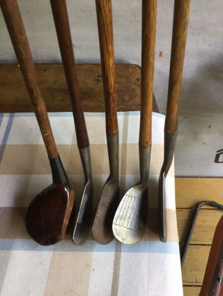 Antique Hickory Wood Shaft 5 Club Display Set 1920s Golf Clubs 3