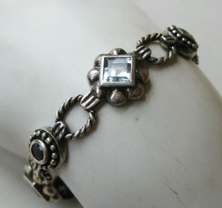 Fine Vintage Sterling Silver Blue Topaz Amethyst Gemstone 7 " Chain Link Bracelet