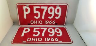 Vintage 1966 Ohio License Plate Set Pair P5799,  Muscle Car Rat Rod,  5 Digit