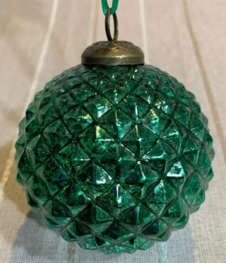 Vintage Glass Large Round Green Hobnail Kugel Style Ornament 3”