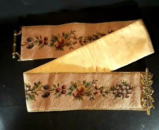 Vintage Needlepoint Tapestry And Brass 61 " Bell Pull