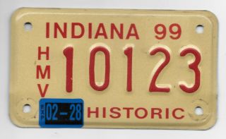 1999 Indiana Historic Antique Motorcycle License Plate 10123