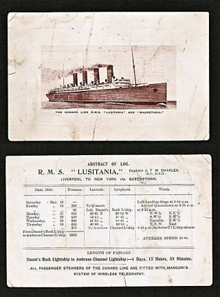 Postcard Cunard Line Lusitania Mauretania 1910 Abstract Of Log 4 Day 15hr 50 Min