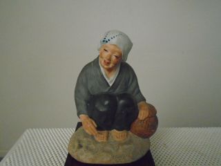 Vintage Japanese Hakata Urasaki Clay Doll " Woman With Basket " Figure