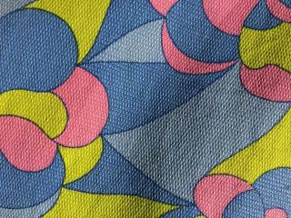Vtg 60s Pink Blue Green Abstract Psychedelic Cotton Fabric 120 " X 35 "