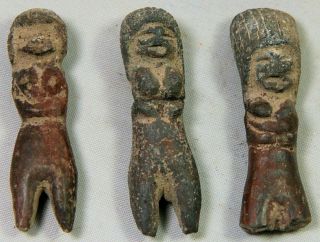 Three Small Pottery Figures,  Possibly Pre - Columbian Or South American