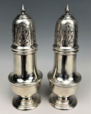 Pr Solid Signed Sterling Silver 925 Footed Table Top Salt Pepper S&p Shakers