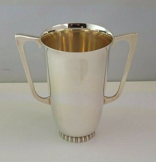 Mid - Century Modern Solid Silver Twin Handled Cup - 142g - Birm.  1969