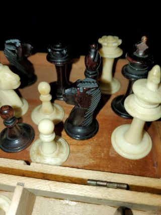 Antique Uhlig Staunton Carved Bone Chess Set,  1920 Orig Case 3
