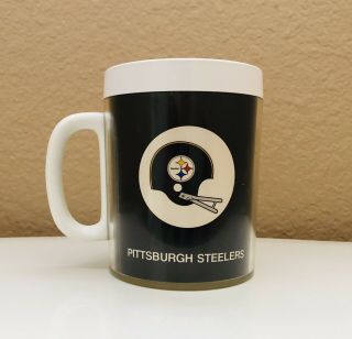 Vintage 1970s Pittsburgh Steelers Thermo Serv Insulated Coffee Mug Cup