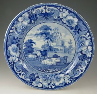 Antique Pottery Pearlware Blue Transfer John Meir Kirkham Priory 9.  5 " Plate 1820