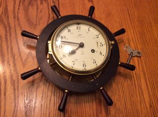 Vintage Schatz Royal Mariner German 8 Day Ship Wheel Clock Maritime Keeps Time