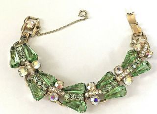 Vintage D&e Juliana Green Ab Keystone Rhinestone Five Link Bracelet For Repair