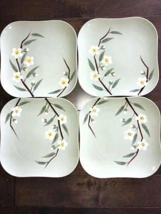 10 Inch Vtg Weil Ware Blossom Celedon 4 Plates California Pottery