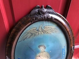 Antique Oval Bubble Glass Convex WWI Patriotic Picture and Frame 3