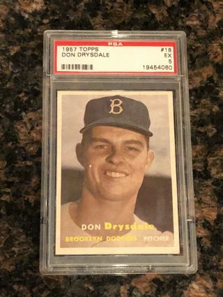 1957 Topps Don Drysdale Brooklyn Dodgers 18 Baseball Card Psa 5