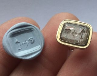 Antique Victorian 9ct Gold Rock Crystal Intaglio Seal - Yew Only Eye - Fob - Ring
