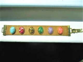 Vintage Sarah Coventry Mesh Bracelet With Faux Stone Cabochons
