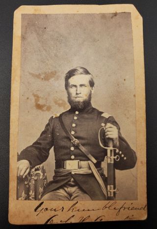 1860’s Antique Civil War Cdv Photo Young Soldier Seated With Saber