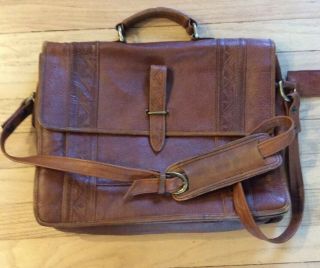 Vtg Hidesign Leather Bag Briefcase Crossbody Large 15” Classic Laptop Satchel