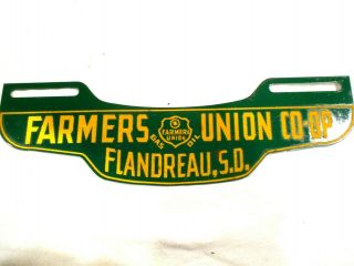 Vintage Farmers Union Co - Op Metal License Plate Topper 9 3/4 "
