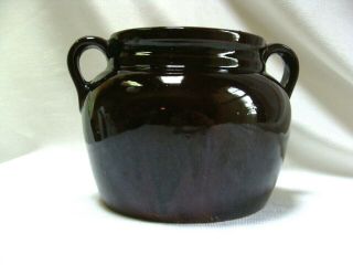 Two Handled 6 " Brown Bean Pot With Lid • Made In Usa • Vintage Stoneware Crock