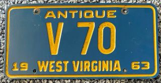 West Virginia 1963 Antique Auto License Plate Quality V 70