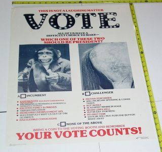 Vote Vintage Poster 1980 Dargis Humor Political Monkey Horse Animal