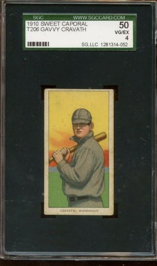 1910 T206 Sweet Caporal Tobacco Baseball Card Gavvy Cravath Sgc 50 Vgex 4