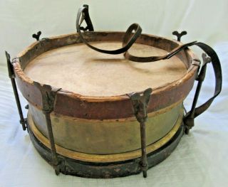 Antique 1890 Military Snare Drum Old Paint Brass Skin Heads Country Primitive
