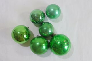 Set Of 6 Vintage Round Green Glass Christmas Tree Ornaments Different Sizes