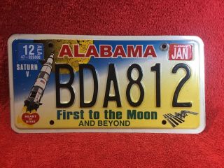 Vintage Alabama First To The Moon Saturn V Rocket License Plate