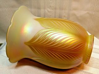 Antique Quezal Art Glass Shade W Golden Pulled Feather Design – No Damage – C.  1