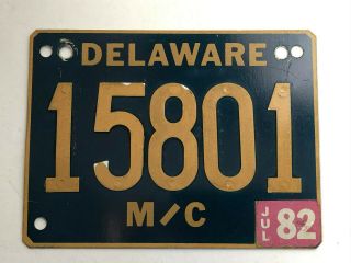 Delaware Motorcycle License Plate 15801 Riveted Numbers Vintage 