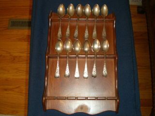 12 Antique Sterling Silver Spoons By Whiting Mfg.  Co.  W Wall Rack - Lily Pattern