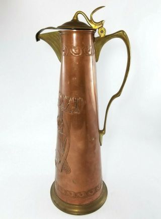 Carl Deffner Art Nouveau Copper And Brass Claret Wine Jug Esslingen Germany