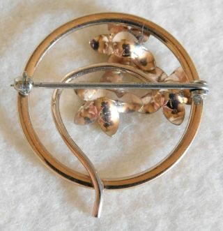 Sweet Vintage Signed Krementz Gold Filled Round Flowers Pin Brooch 2