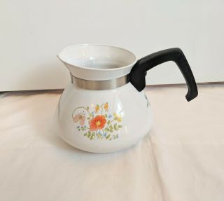 Vintage Corning Ware Wildflowers Stove Top 6 Cup Coffee Pot Kettle Kitchenware