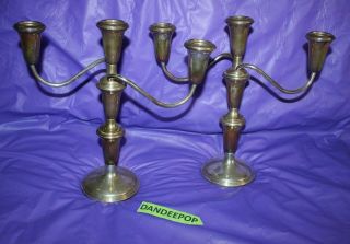 2 Empire Silver Weighted Candlestick 3 Light Candelabra Antique Candle Holder