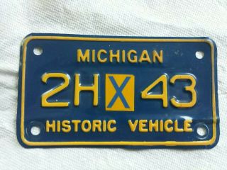 Michigan Historic Vehicle.  Antique.  Motorcycle License Plate