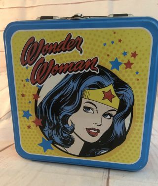 Vintage Retro Wonder Woman Square Tin Metal Lunch Box Tote Dc Comics Collectors