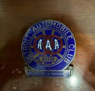 Vintage Detroit Automobile Club Aaa 3 " Porcelain Badge