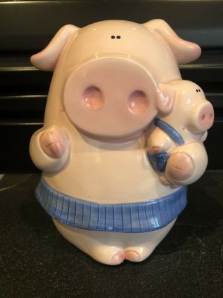 Vtg Lefton Japan Piggy Bank Pink Blue Baby Nursery Ceramic Coin Pottery Pig
