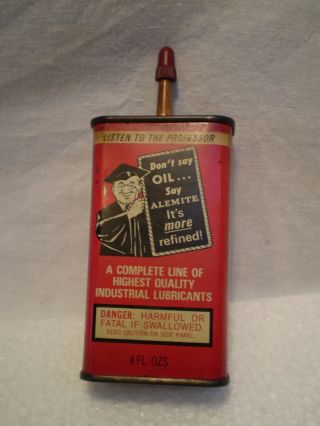 Vintage Alemite Household All Purpose Oil Can Tin Listen To The Professor 4 Oz.