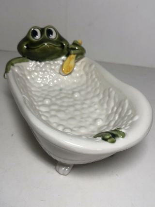 Vintage Anthropomorphic Frog Bubble Bath Ceramic Soap Dish Irice Import Japan