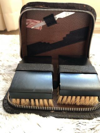 Vintage Mens Grooming Kit,  Leather Case Holds Two Bristled Brushes.